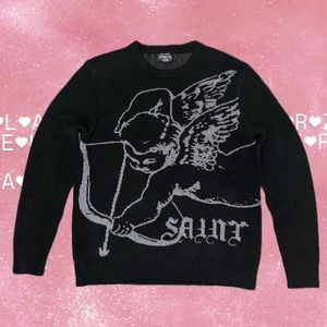 RGSTR Heavyweight black and grey Saint crew knit sweater